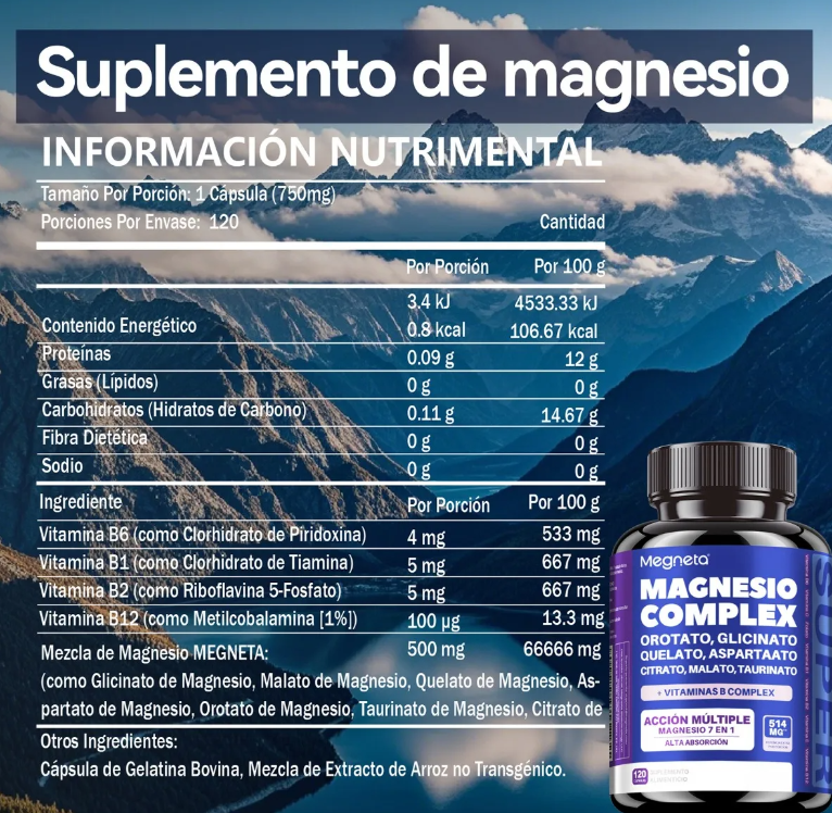 Magnesio Complex 7 en 1 + Vitaminas B (60Cap)