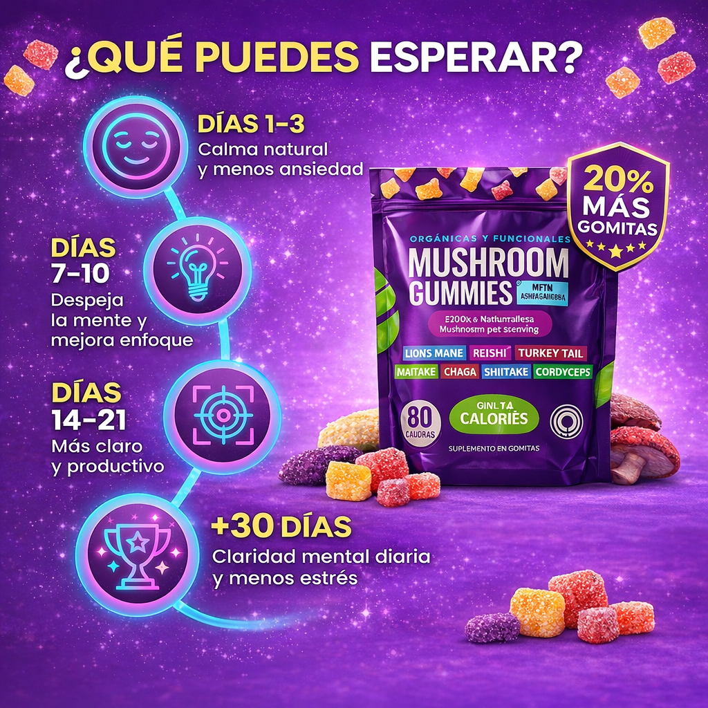 Mushroom Ashwaganha Gummies – Suplemento 100% Orgánico